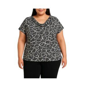 Merona Drape Neckline Black & White Geometric Print Top Plus Size 24W/26W